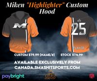 Miken Orange Highlighter 1/2 Sleeve Hoodie NON Custom Name/Number